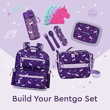 Bentgo Kids Backpack - Lightweight 14” Backpack in Fun Prints for School, Travel, & Daycare, Ideal for Ages 4+, Roomy Interior, Durable & Water-Resistant Fabric, & Loop for Lunch Bag (Unicorn)