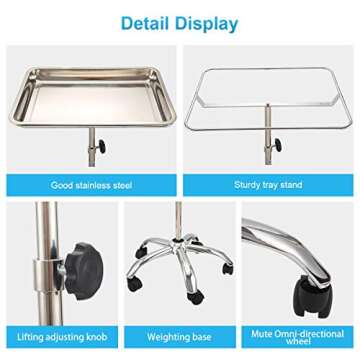 Versatile Height Adjustable Mayo Instrument Stand