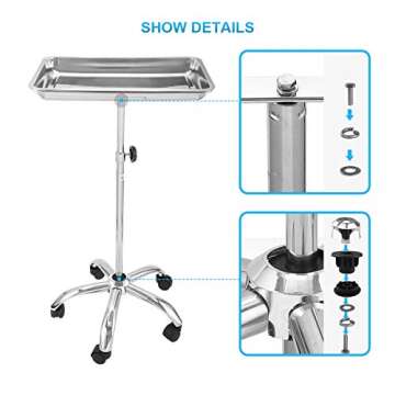 Versatile Height Adjustable Mayo Instrument Stand