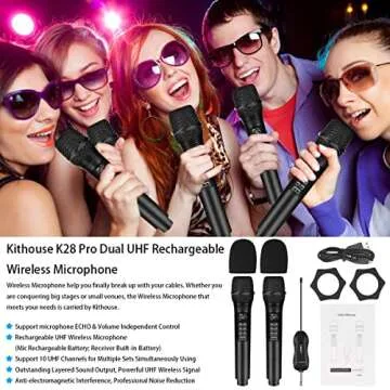 K28 Rechargeable Wireless Microphone Karaoke Cordless Microphone with Volume & Echo Control and Receiver, UHF Handheld Dynamic Microphone for Singing Karaoke Speech, Black