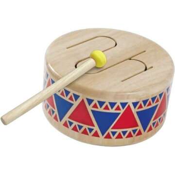 PlanToys Solid Drum - Kids Wooden Musical Instrument