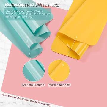 Actvty Silicone Mats for Crafts, 15.7"x 11.8" Silicone Mat for Resin, 3 Packs Silicone Craft Mat, Silicone Sheets for Crafts, Silicone Placemat (Pink, Blue, Yellow)