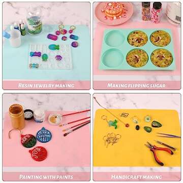 Actvty Silicone Mats for Crafts, 15.7"x 11.8" Silicone Mat for Resin, 3 Packs Silicone Craft Mat, Silicone Sheets for Crafts, Silicone Placemat (Pink, Blue, Yellow)