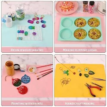 Actvty Silicone Mats for Crafts, 15.7"x 11.8" Silicone Mat for Resin, 3 Packs Silicone Craft Mat, Silicone Sheets for Crafts, Silicone Placemat (Pink, Blue, Yellow)