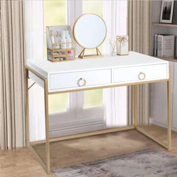 Anmytek Home Office Writing Desk 2 Drawers Storage, Contemporary Makeup Vanity Table Study Desk, W/M...