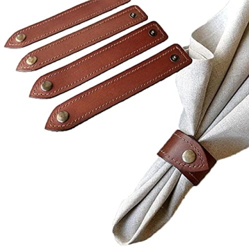 GGRXA Leather Napkin Rings Set of 6 Handmade Farmhouse Napkin Holders Natural Rustic Napkin Ring for...
