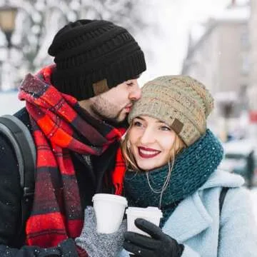 Durio Satin Lined Beanie Winter Warm Satin Lined Beanie for Women Cable Knit Beanies Women Thick Winter Hat for Womens Beanies Black One Size