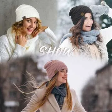 Durio Satin Lined Beanie Winter Warm Satin Lined Beanie for Women Cable Knit Beanies Women Thick Winter Hat for Womens Beanies Black One Size