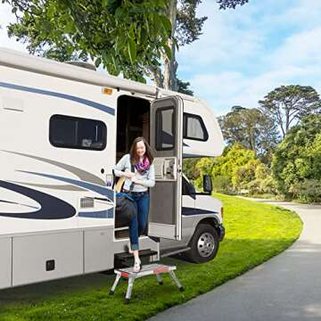 Safety RV Steps, Yagud Height Adjustable Folding Platform Step with 17" X 12" Anti-Slip Surface, Rub...