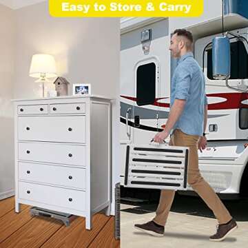 Safety RV Steps, Yagud Height Adjustable Folding Platform Step with 17" X 12" Anti-Slip Surface, Rubber Feet, Handle, Reflective Strips, and T Level, Aluminum RV Step Stool Supports Up to 1000lbs