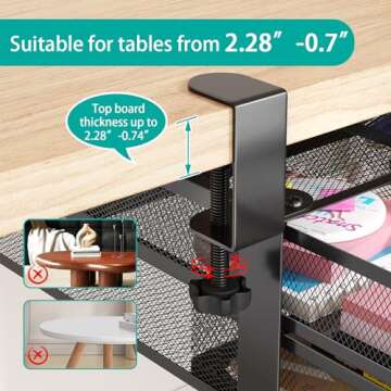 Under Desk Storage for Office & Home-No Drilling Installation Under Desk Organizer Drawer,Mesh Metal Under Desk Storage Drawers,Desk Organizer with 2 Slide Out Drawer,Small Hanging Desk Organizer