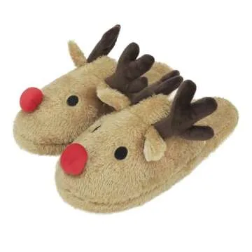 Greenery-GRE Womens Warm Fleece Indoor Cartoon Slippers Winter Soft Cozy Home Booties Non-Slip Plush Slip-on Shoes Ankle Boots (L: US 8.5-9 B(M), Brown Elk Antler)