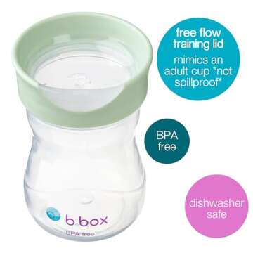 b.box Toddler Training Cup: Free Flow Opening, Great Transition from Sippy Cup to Big Kid Cup. BPA Free, Dishwasher safe. Ages 12+ months (Sage, 8oz)