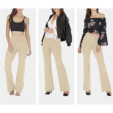 TOPYOGAS Women's Casual Bootleg Yoga Pants V Crossover High Waisted Flare Workout Pants Leggings (Khaki, XX-Small)