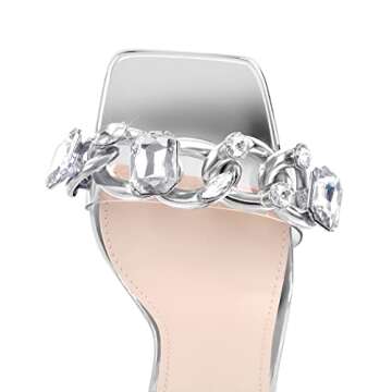 Silver Gladiator Strappy High Heel for Women Lace up Sexy Stiletto High Heel Rhinestone Square Open Toe Sandals for Dress Ankle Strap Slingback Shoes Size 8