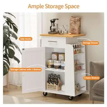 Shintenchi Small Kitchen Island Trolley Cart with Spice Rack