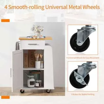 Shintenchi Small Kitchen Island Trolley Cart with Spice Rack