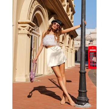 Zeagoo Teen Girl Y2k Skirt Silk Skirt High Waisted Solid Skirt White Mini Skirts Summer Casual Zipper Skirts Swim Skirt,Small