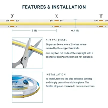 PARMIDA Dimmable COB LED Strip Light - 6FT USB Feedback