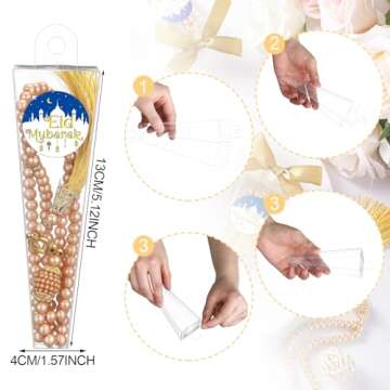 Yinkin 12 Sets Muslim Prayer Beads Islamic Eid Party Gifts with Stickers Bows and Gift Box Muslims F...