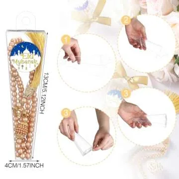 Yinkin 12 Sets Muslim Prayer Beads Islamic Eid Party Gifts with Stickers Bows and Gift Box Muslims F...