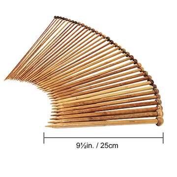 Exquiss Bamboo Knitting Needles Set-36pcs Single Pointed Wooden Knitting Needles, 9 Inches Length Kn...