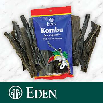 Eden Kombu, Wild Japanese Hand Harvested Sea Vegetable, Hokkaido, Dashi, Seaweed, Kelp, 2.1 Oz