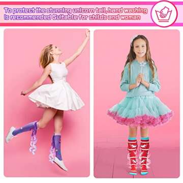 Tarpop Unicorn Socks for Woman 2 Pairs Cute Animal Crazy Novelty Unicorn Socks High Unicorn Socks Long Socks(Purple, Red Style)