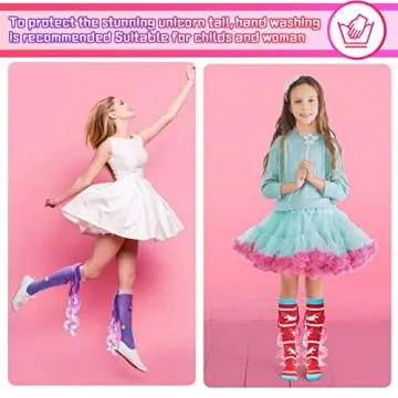 Tarpop Unicorn Socks for Woman 2 Pairs Cute Animal Crazy Novelty Unicorn Socks High Unicorn Socks Long Socks(Purple, Red Style)