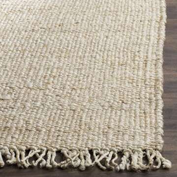 SAFAVIEH Natural Fiber Collection Accent Rug - 4' x 6', Ivory, Handmade Boho Fringe Woven Jute, Ideal for High Traffic Areas in Entryway, Living Room, Bedroom (NF368B)