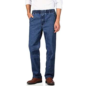 Soojun Mens Casual Loose Fit Elastic Waist Denim Pants, Indigo, 38W x 30L