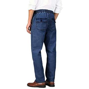 Soojun Mens Casual Loose Fit Elastic Waist Denim Pants, Indigo, 38W x 30L
