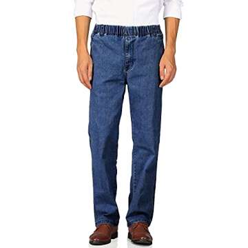 Soojun Mens Casual Loose Fit Elastic Waist Denim Pants, Indigo, 38W x 30L