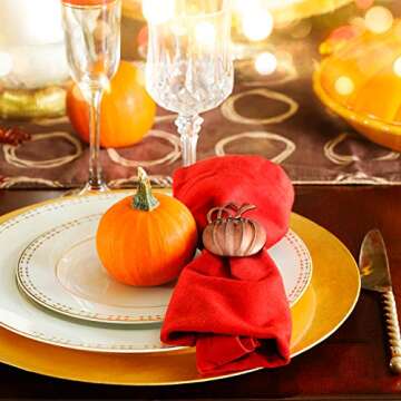 Patelai 6 Pieces Pumpkin Napkin Ring Holders Thanksgiving Halloween Napkin Rings Fall Napkin Ring Holders Pumpkin Dinner Tables Rings for Thanksgiving Dinner Party Weddings Family Gatherings (Bronze)