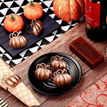 Patelai 6 Pieces Pumpkin Napkin Ring Holders Thanksgiving Halloween Napkin Rings Fall Napkin Ring Holders Pumpkin Dinner Tables Rings for Thanksgiving Dinner Party Weddings Family Gatherings (Bronze)