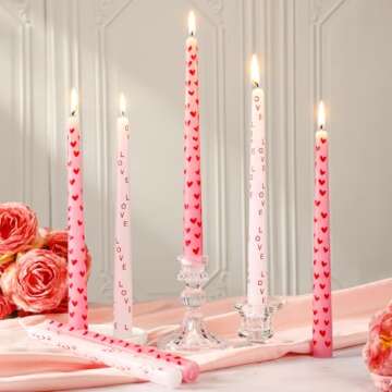 Threlaco 12 Pcs Valentine Taper Candles 10 Inch Tall Unscented Heart Candles Stick Valentines Day Gi...