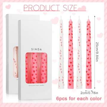 Threlaco 12 Pcs Valentine Taper Candles 10 Inch Tall Unscented Heart Candles Stick Valentines Day Gifts Holiday Decor for Dinner, Party, Wedding, Anniversary(Pink,White,Love)