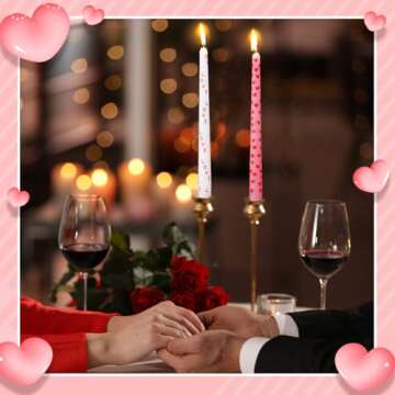 Threlaco 12 Pcs Valentine Taper Candles 10 Inch Tall Unscented Heart Candles Stick Valentines Day Gifts Holiday Decor for Dinner, Party, Wedding, Anniversary(Pink,White,Love)