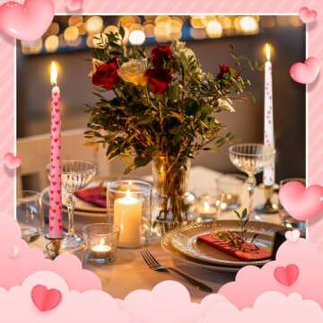 Threlaco 12 Pcs Valentine Taper Candles 10 Inch Tall Unscented Heart Candles Stick Valentines Day Gifts Holiday Decor for Dinner, Party, Wedding, Anniversary(Pink,White,Love)