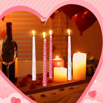Threlaco 12 Pcs Valentine Taper Candles 10 Inch Tall Unscented Heart Candles Stick Valentines Day Gifts Holiday Decor for Dinner, Party, Wedding, Anniversary(Pink,White,Love)