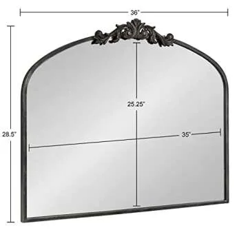 Kate and Laurel Arendahl Ornate Traditional Arched Mirror, 36 x 29, Black, Decorative Baroque Style Arched Wall Mirror with Wide Frame and Ornamental Crown