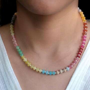 Saycute Colorful Beaded Necklace for Women,Boho Natural Stone Beach Necklace Rainbow Stone Choker Ne...