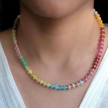 Saycute Colorful Beaded Necklace for Women,Boho Natural Stone Beach Necklace Rainbow Stone Choker Ne...