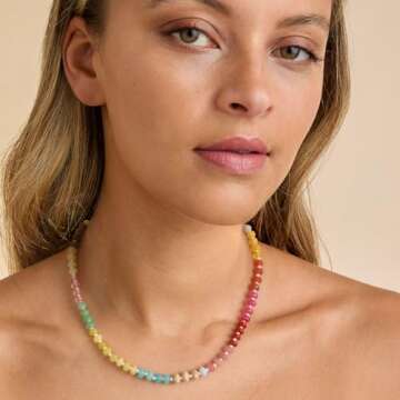 Saycute Colorful Beaded Necklace for Women,Boho Natural Stone Beach Necklace Rainbow Stone Choker Necklaces Summer Handmade Jewelry Gifts