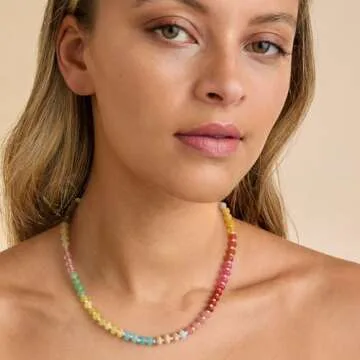 Saycute Colorful Beaded Necklace for Women,Boho Natural Stone Beach Necklace Rainbow Stone Choker Necklaces Summer Handmade Jewelry Gifts