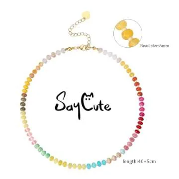 Saycute Colorful Beaded Necklace for Women,Boho Natural Stone Beach Necklace Rainbow Stone Choker Necklaces Summer Handmade Jewelry Gifts