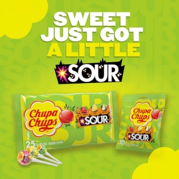 Chupa Chups SOUR Lollipops Candy Variety Pack, Lemon, Strawberry, and Apple Flavored, Holiday Christmas Stocking Stuffers for Adults & Kids, 4.2 oz Peg Bag (Pack of 8)
