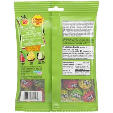 Chupa Chups SOUR Lollipops Candy Variety Pack, Lemon, Strawberry, and Apple Flavored, Holiday Christmas Stocking Stuffers for Adults & Kids, 4.2 oz Peg Bag (Pack of 8)
