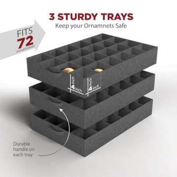 HOLDN’ STORAGE Premium Christmas Ornament Storage Container - Holds Up to 72-4” Ornaments Durable 600D Fabric - Adjustable Dividers - 3 Individual Trays - Metal Frame - Red