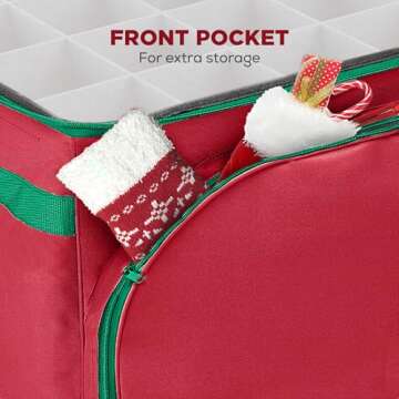 HOLDN’ STORAGE Premium Christmas Ornament Storage Container - Holds Up to 72-4” Ornaments Durable 600D Fabric - Adjustable Dividers - 3 Individual Trays - Metal Frame - Red